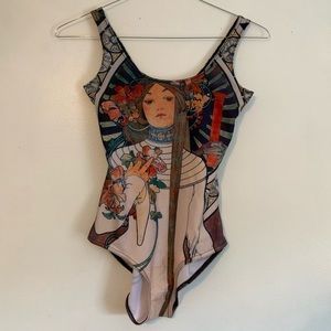 Alphonse Mucha art printed bodysuit